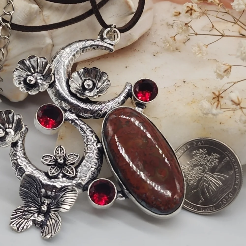 Moon Silver 925 Necklace Pendant Natural Agate Cabochon Stone Leather Necklace